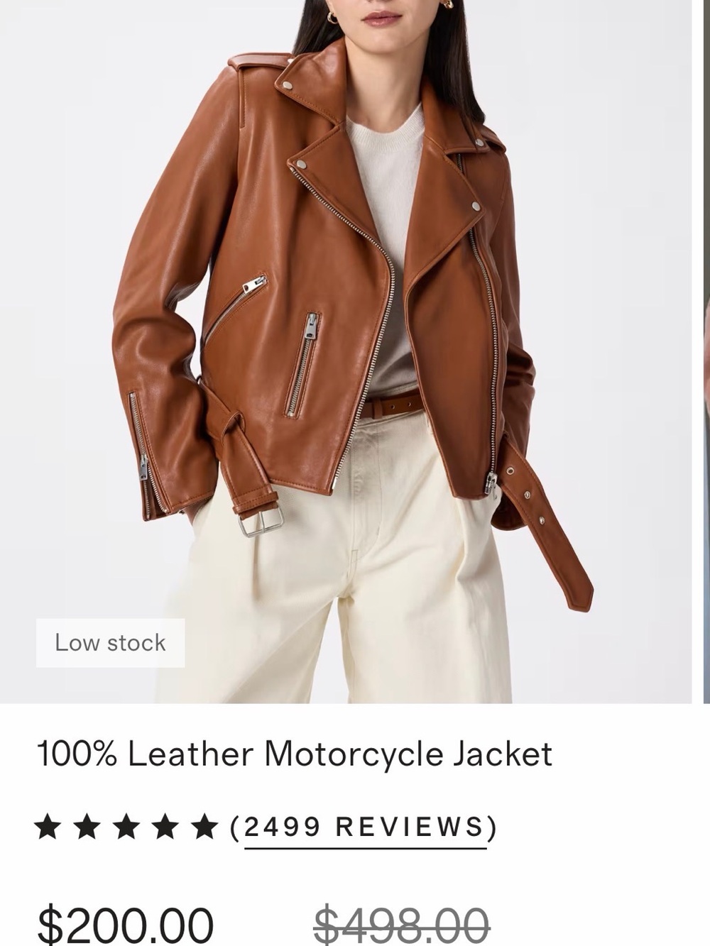 Quince Tan Leather Moto Jacket Size Small